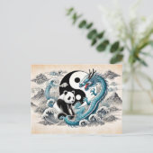 Yin en Yang Panda en Dragon in Aziatische kunststi Briefkaart (Staand voorkant)