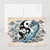 Yin en Yang Panda en Dragon in Aziatische kunststi Briefkaart (Voorkant / Achterkant)