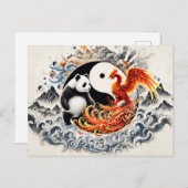 Yin en Yang Panda en Phoenix in Aziatische kunstst Briefkaart (Voorkant / Achterkant)