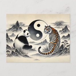 Yin en Yang Panda en Tijger in Aziatische Kunststi Briefkaart
