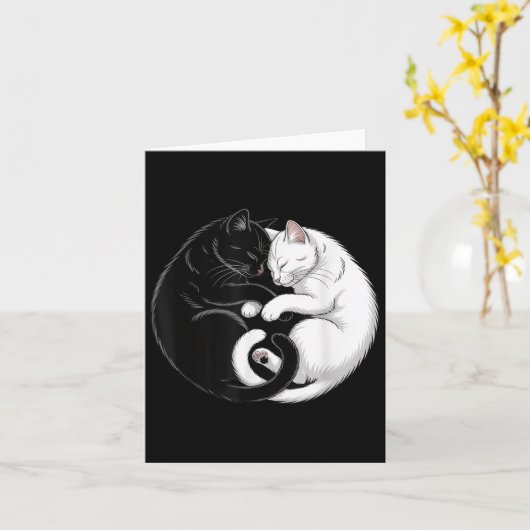 Yin en Yang Pet Cat Zwarte Witte Katten Kaart (Gele Bloem)