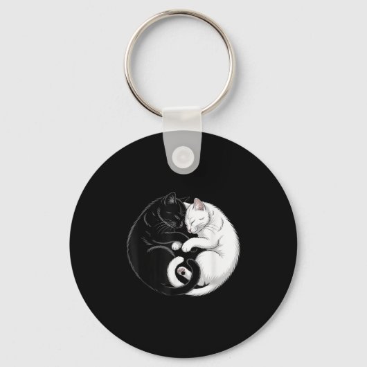 Yin en Yang Pet Cat Zwarte Witte Katten Sleutelhanger (Voorkant)