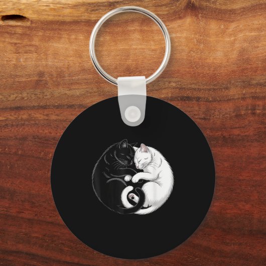 Yin en Yang Pet Cat Zwarte Witte Katten Sleutelhanger (Voorkant)