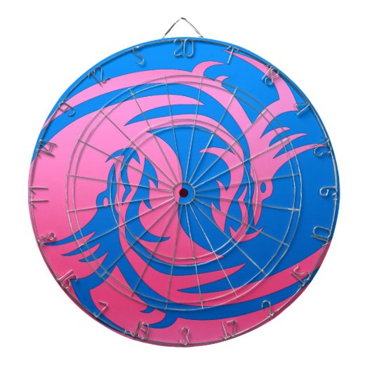 Yin en Yang roze en blauwe draak Dartbord (Voorkant)