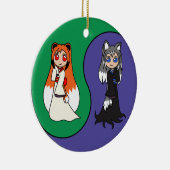 Yin en Yang The Fox Girls (Kitsune) Keramisch Ornament (Rechts)