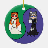 Yin en Yang The Fox Girls (Kitsune) Keramisch Ornament (Achterkant)