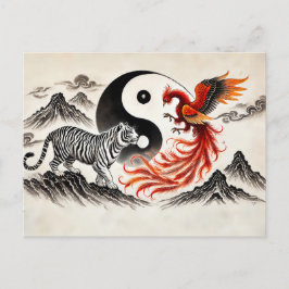 Yin en Yang Tiger en Phoenix in Aziatische kunstst Briefkaart