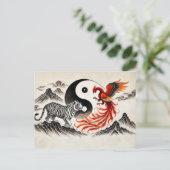 Yin en Yang Tiger en Phoenix in Aziatische kunstst Briefkaart (Staand voorkant)