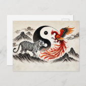 Yin en Yang Tiger en Phoenix in Aziatische kunstst Briefkaart (Voorkant / Achterkant)