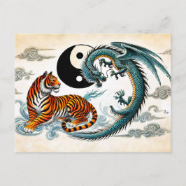 Yin en Yang Tijger en Draak in Aziatische Kunststi Briefkaart