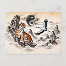 Yin en Yang Tijger en Kraanvogel in Aziatische Kun