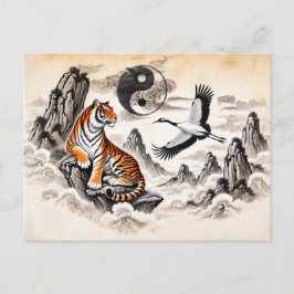Yin en Yang Tijger en Kraanvogel in Aziatische Kun Briefkaart