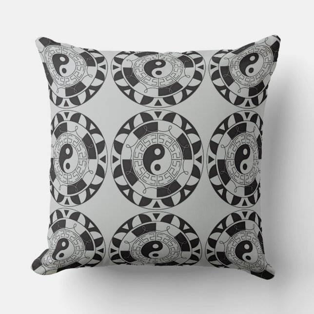 Yin en Yang Tiled Asian Symbol Pattern Pillow Kussen (Voorkant)