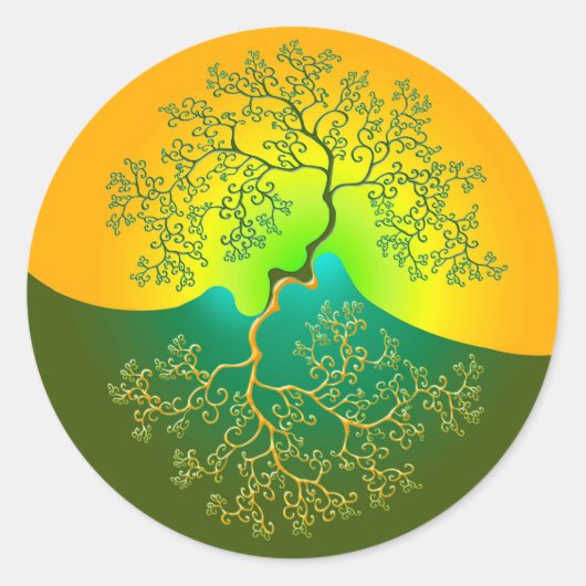 Yin en Yang Tree in Natuur Ronde Sticker (Voorkant)