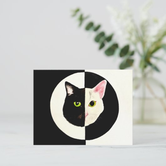 Yin en yang zwarte en witte katten schilderen briefkaart (Staand voorkant)