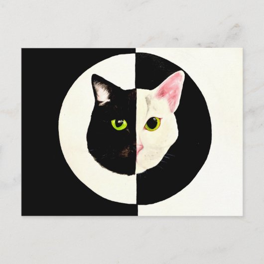 Yin en yang zwarte en witte katten schilderen briefkaart (Voorkant)