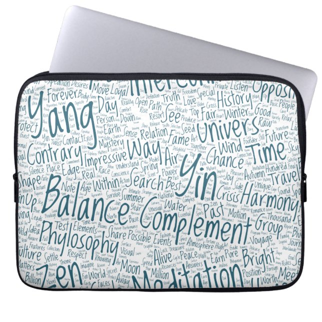 Yin Yan Nuage Mots Tekst Patroon Interconnectie Laptop Sleeve (Voorkant)
