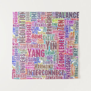 Yin Yan Nuage Mots Tekst Patroon Interconnectie Wandkleed
