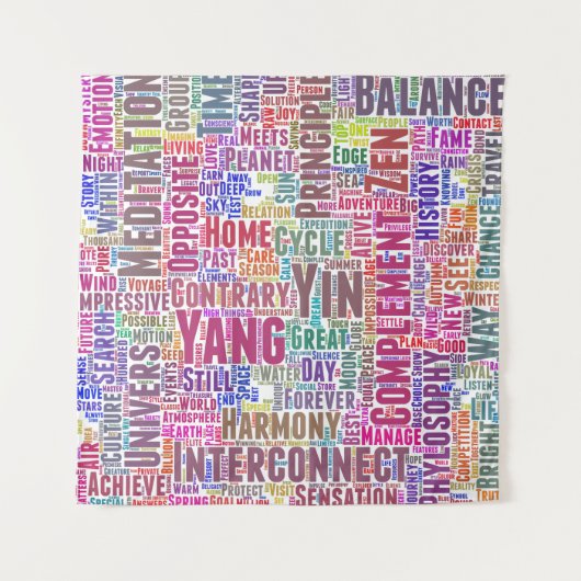 Yin Yan Nuage Mots Tekst Patroon Interconnectie Wandkleed (Voorkant)