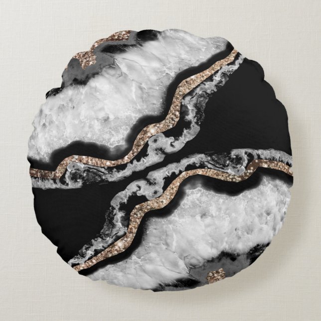 Yin Yang Agate Glitter Glam #8 #gem Rond Kussen (Voorkant)