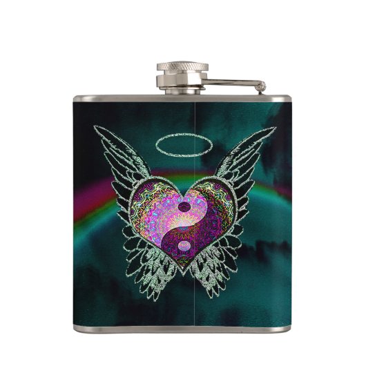 Yin Yang, Angel Wings, Heart en Stars Heupfles (Achterkant)