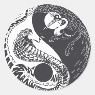 Yin Yang Animal Art, Snake vs Bird Ronde Sticker