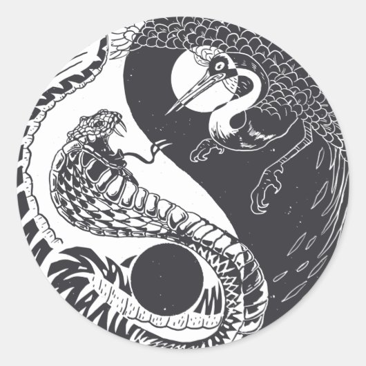 Yin Yang Animal Art, Snake vs Bird Ronde Sticker (Voorkant)