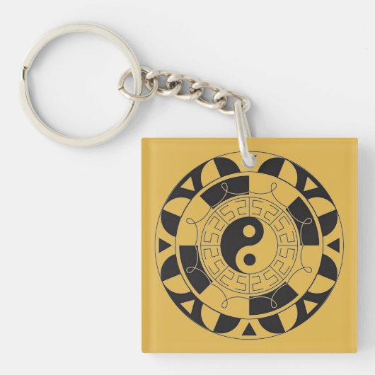 Yin & Yang Asian Symbol betekenings Square Sleutel Sleutelhanger (Voorkant)