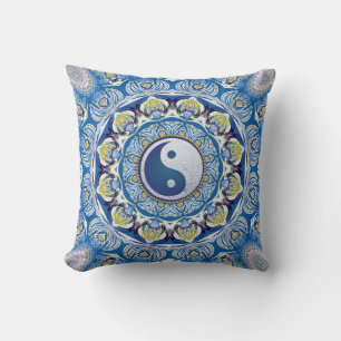 Yin Yang Balance Life Blue Yellow Mandala Kussen