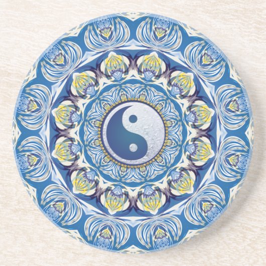 Yin Yang Balance Life Blue Yellow Mandala Zandsteen Onderzetter (Voorkant)