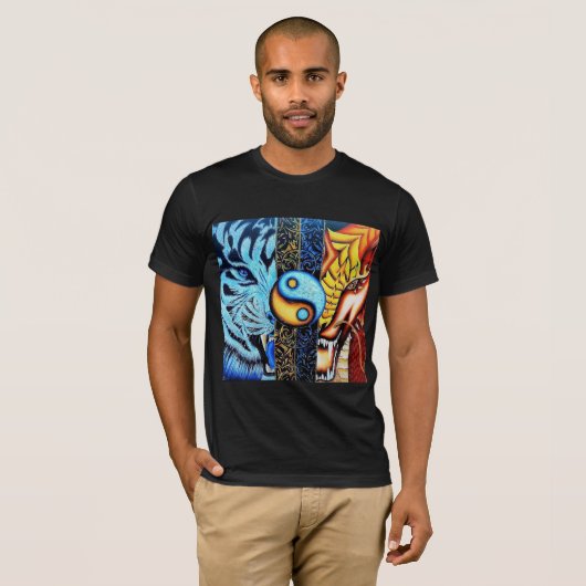 Yin Yang balans van ijs en vuur T-shirt (Voorkant volledig)