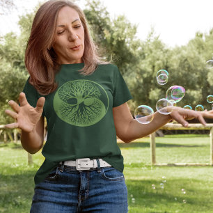 Yin Yang Banyan Boom van het Leven Monochromatisch T-shirt