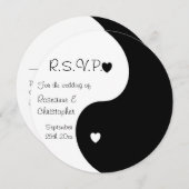 Yin Yang Black and White Hearts RSVP Weddenschap Kaart (Voorkant / Achterkant)