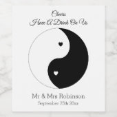 Yin Yang Black and White Hearts Weddenschap Wine L Wijn Etiket (Enkel label)