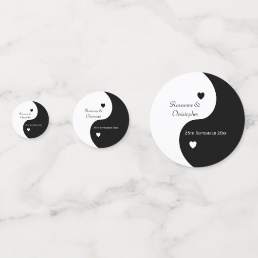 Yin Yang Black and White Hearts Wedding Confetti (Achterkanten)