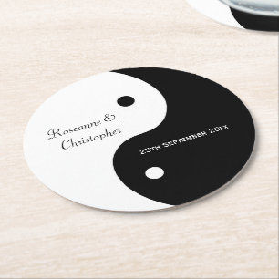 Yin Yang Black and White Wedding Ronde Kartonnen Onderzetter