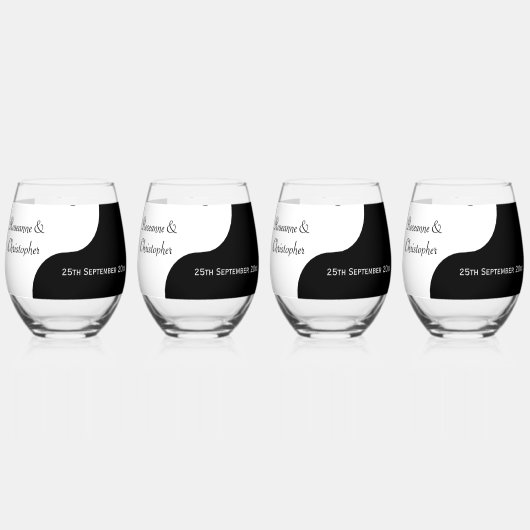 Yin Yang Black and White Wedding Wijnglas Zonder Voet (Voorkant)