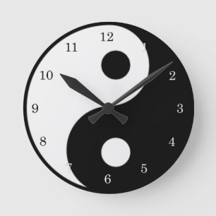 Yin Yang Black en White Symbol Clock Ronde Klok
