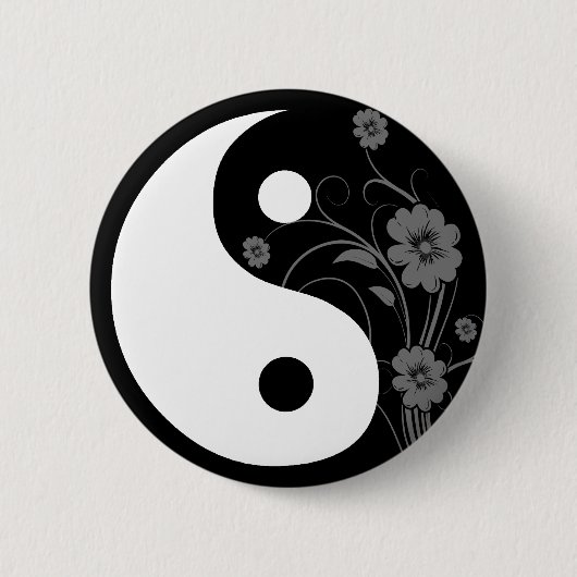 Yin Yang Black Floral Button (Voorkant)