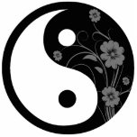 Yin Yang Black Floral Ornament Fotobeeldje Ornament<br><div class="desc">Yin en Yang - Twee tegenpolen die samenwerken in harmonie. Het is symbolisch in de Chinese en Koreaanse geschiedenis en Taekwondo. Dit  Yin Yang Black Floral Ornament is voorzien van grijsbloemen en is een uniek cadeau idee voor een bloemenliefhebber.</div>