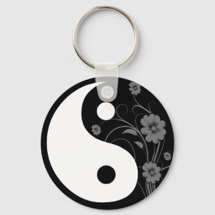 Yin Yang Black Floral Sleutelhanger