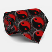 YIN YANG BLACK RED 3D STROPDAS (Opgerold)