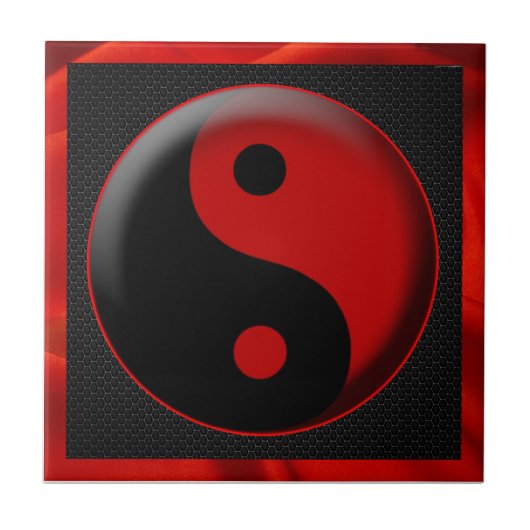 YIN YANG BLACK RED 3D TEGELTJE (Voorkant)