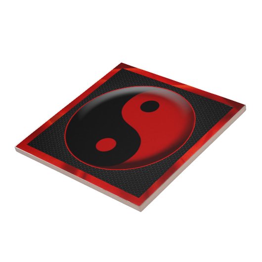 YIN YANG BLACK RED 3D TEGELTJE (Zijkant)