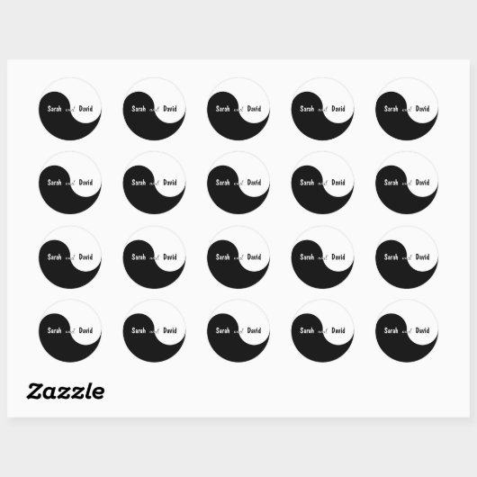 Yin Yang Black & White Bruid & Bruidegom Namen Huw Ronde Sticker (Vel)