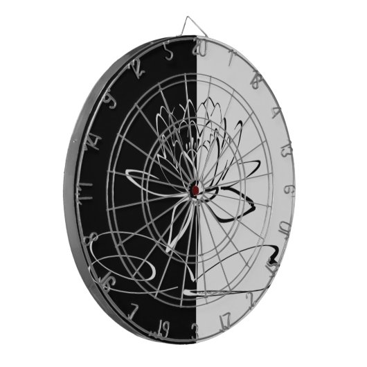 Yin Yang Black White Lotus Blossom Dartbord (Voorkant Links)