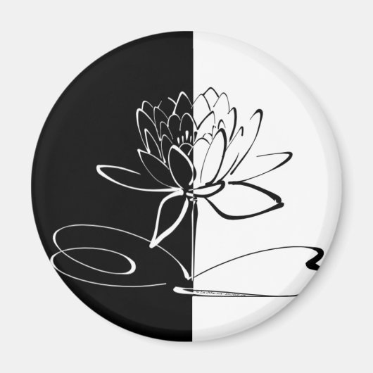 Yin Yang Black White Lotus Blossom Magneet (Voorkant)