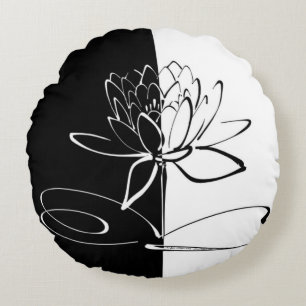 Yin Yang Black White Lotus Blossom Rond Kussen