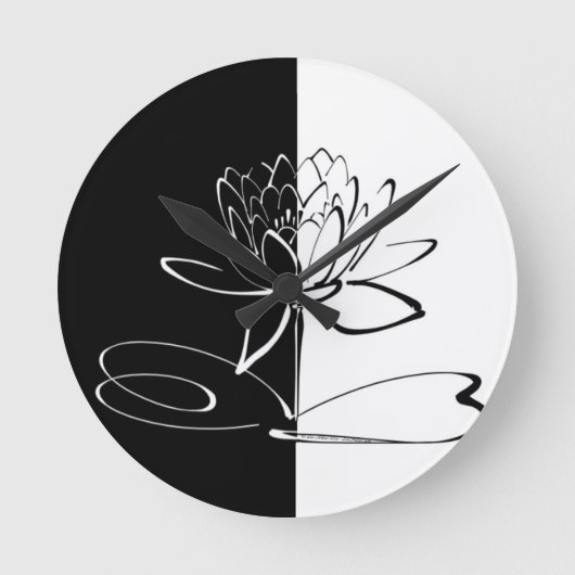 Yin Yang Black White Lotus Blossom Ronde Klok (Voorkant)