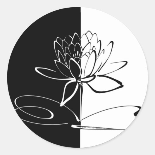 Yin Yang Black White Lotus Blossom Ronde Sticker (Voorkant)